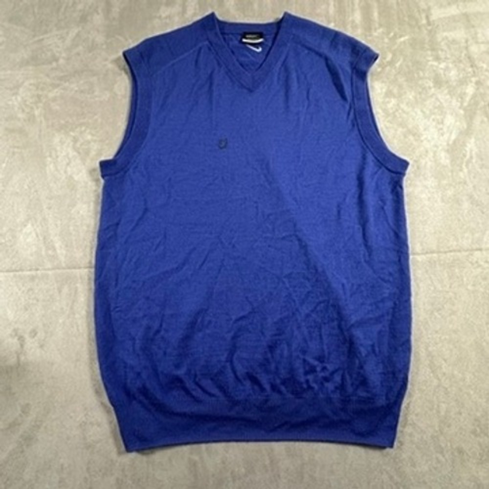 Nike Golf Sweater Vest Mens Merino Wool Blend V-Neck Large Blue